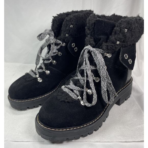 Combat Ankle Boot Time and Tru Women Black Faux Suede Moto 7W memory Foam - Picture 1 of 10